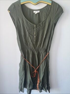 Aeropostale Olive Green Button-Front Waist-Tie Dress